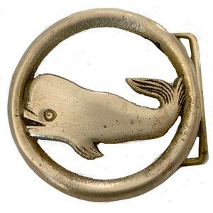 Vintage Whale Belt Buckle Nautical Ocean Brass 70s